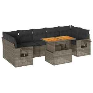 8-delige Loungeset met kussens poly rattan grijs 8-delige Loungeset met kussens poly rattan grijs