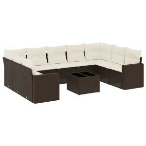 10-delige Loungeset met kussens poly rattan bruin 10-delige Loungeset met kussens poly rattan bruin