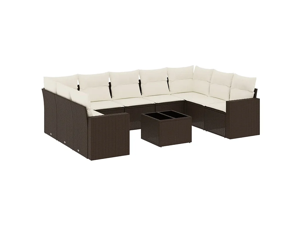 10-delige Loungeset met kussens poly rattan bruin