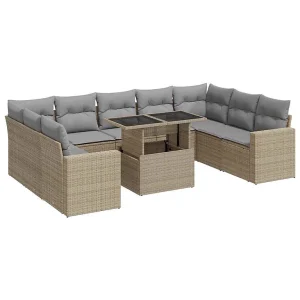10-delige Loungeset met kussens poly rattan beige 10-delige Loungeset met kussens poly rattan beige