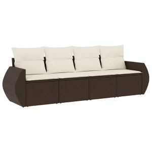 4-delige Loungeset met kussens poly rattan bruin 4-delige Loungeset met kussens poly rattan bruin