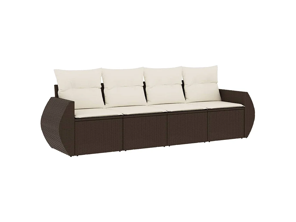 4-delige Loungeset met kussens poly rattan bruin