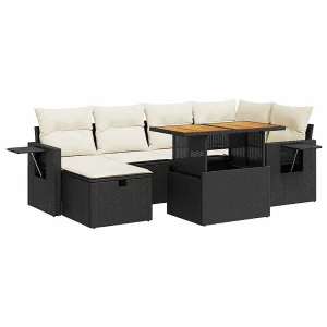 8-delige Loungeset met kussens poly rattan acacia zwart 8-delige Loungeset met kussens poly rattan acacia zwart
