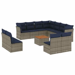 12-delige Loungeset met kussens poly rattan grijs 12-delige Loungeset met kussens poly rattan grijs