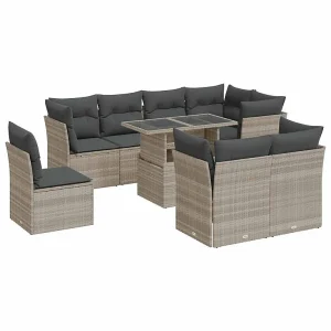 9-delige Loungeset met kussens poly rattan lichtgrijs 9-delige Loungeset met kussens poly rattan lichtgrijs