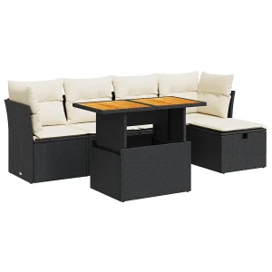 6-delige Loungeset met kussens poly rattan acacia zwart 6-delige Loungeset met kussens poly rattan acacia zwart