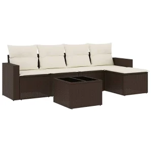 6-delige Loungeset met kussens poly rattan bruin 6-delige Loungeset met kussens poly rattan bruin