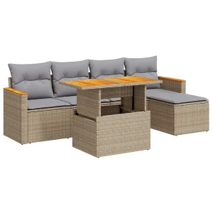 6-delige Loungeset met kussens poly rattan acacia beige 6-delige Loungeset met kussens poly rattan acacia beige