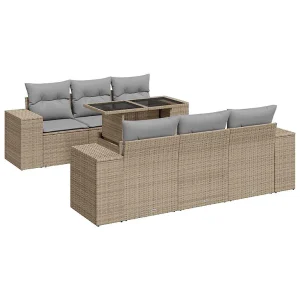 7-delige Loungeset met kussens poly rattan beige 7-delige Loungeset met kussens poly rattan beige