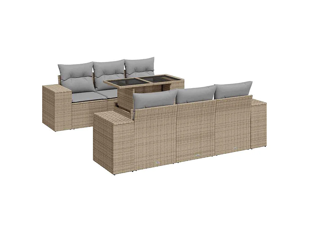 7-delige Loungeset met kussens poly rattan beige