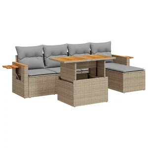 6-delige Loungeset met kussens poly rattan acacia beige 6-delige Loungeset met kussens poly rattan acacia beige