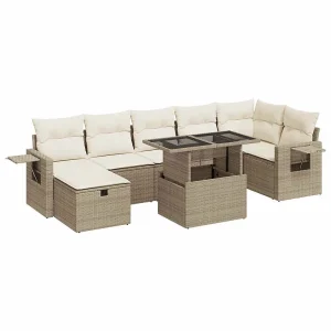 8-delige Loungeset met kussens poly rattan beige 8-delige Loungeset met kussens poly rattan beige