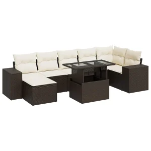 8-delige Loungeset met kussens poly rattan bruin 8-delige Loungeset met kussens poly rattan bruin