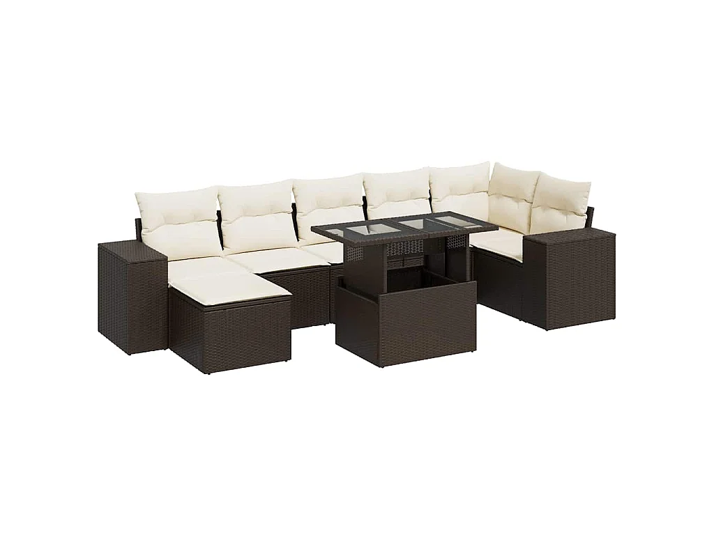 8-delige Loungeset met kussens poly rattan bruin