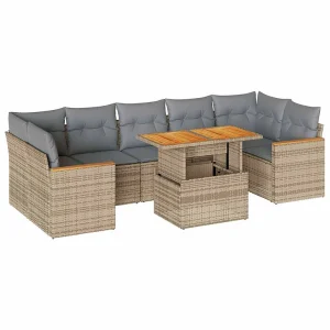 8-delige Loungeset met kussens poly rattan acacia beige 8-delige Loungeset met kussens poly rattan acacia beige