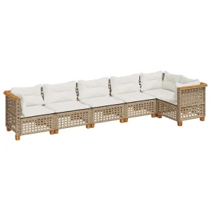 6-delige Loungeset met kussens poly rattan beige 6-delige Loungeset met kussens poly rattan beige