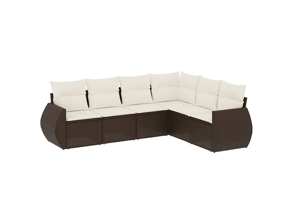 6-delige Loungeset met kussens poly rattan bruin