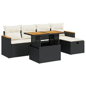 6-delige Loungeset met kussens poly rattan zwart 6-delige Loungeset met kussens poly rattan zwart