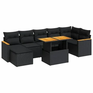 8-delige Loungeset met kussens poly rattan acacia zwart 8-delige Loungeset met kussens poly rattan acacia zwart