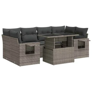 7-delige Loungeset met kussens poly rattan grijs 7-delige Loungeset met kussens poly rattan grijs