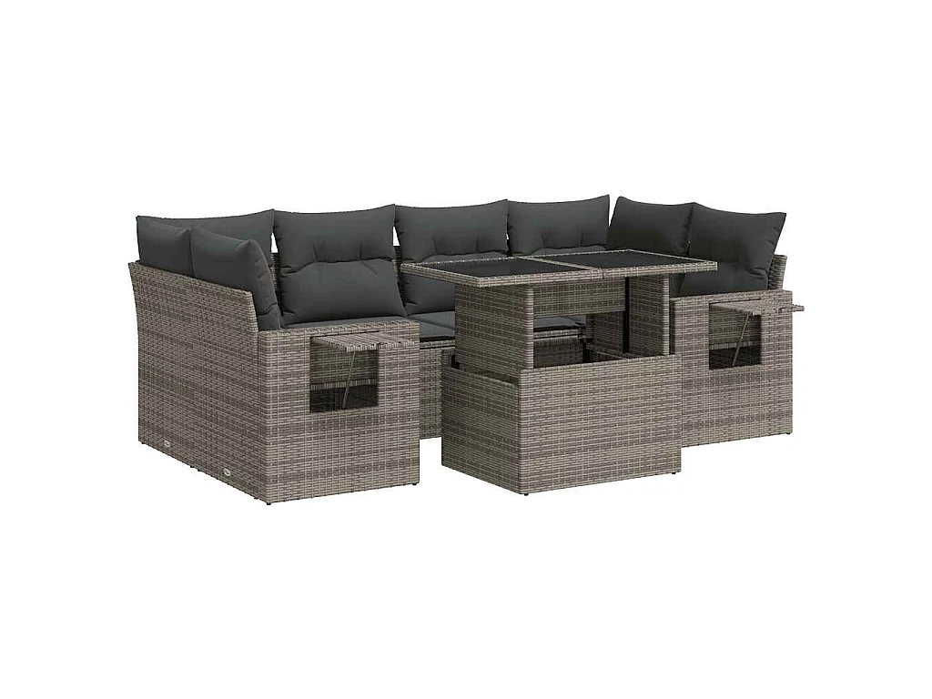 7-delige Loungeset met kussens poly rattan grijs