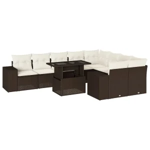 10-delige Loungeset met kussens poly rattan bruin 10-delige Loungeset met kussens poly rattan bruin