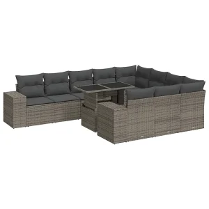 11-delige Loungeset met kussens poly rattan grijs 11-delige Loungeset met kussens poly rattan grijs