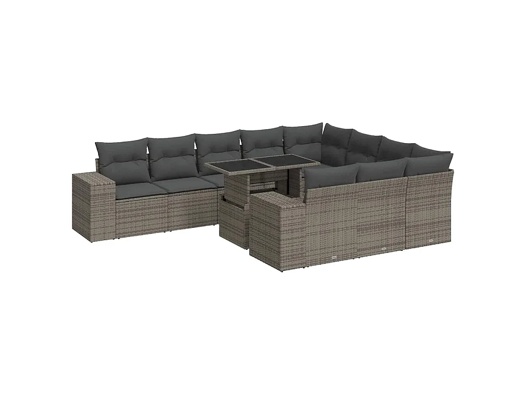 11-delige Loungeset met kussens poly rattan grijs