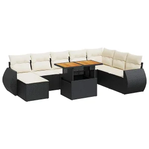 9-delige Loungeset met kussens poly rattan zwart 9-delige Loungeset met kussens poly rattan zwart