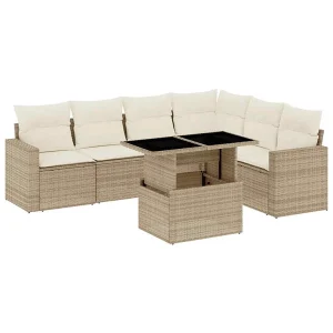 7-delige Loungeset met kussens poly rattan beige 7-delige Loungeset met kussens poly rattan beige