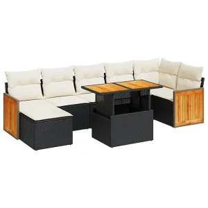 8-delige Loungeset met kussens poly rattan acacia zwart 8-delige Loungeset met kussens poly rattan acacia zwart