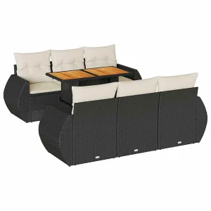 7-delige Loungeset met kussens poly rattan zwart 7-delige Loungeset met kussens poly rattan zwart