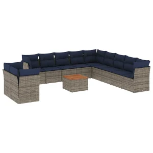 12-delige Loungeset met kussens poly rattan grijs 12-delige Loungeset met kussens poly rattan grijs