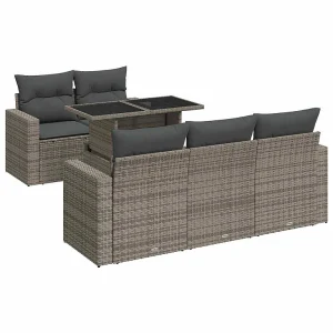 6-delige Loungeset met kussens poly rattan grijs 6-delige Loungeset met kussens poly rattan grijs