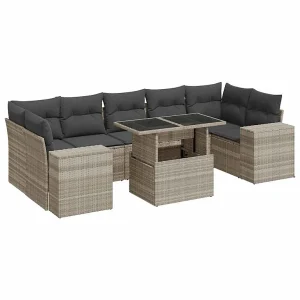 8-delige Loungeset met kussens poly rattan lichtgrijs 8-delige Loungeset met kussens poly rattan lichtgrijs