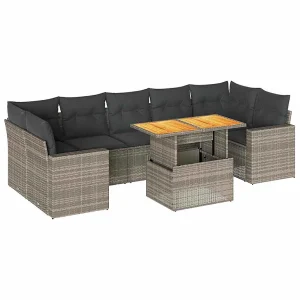 8-delige Loungeset met kussens poly rattan grijs 8-delige Loungeset met kussens poly rattan grijs