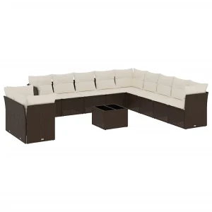 12-delige Loungeset met kussens poly rattan bruin 12-delige Loungeset met kussens poly rattan bruin