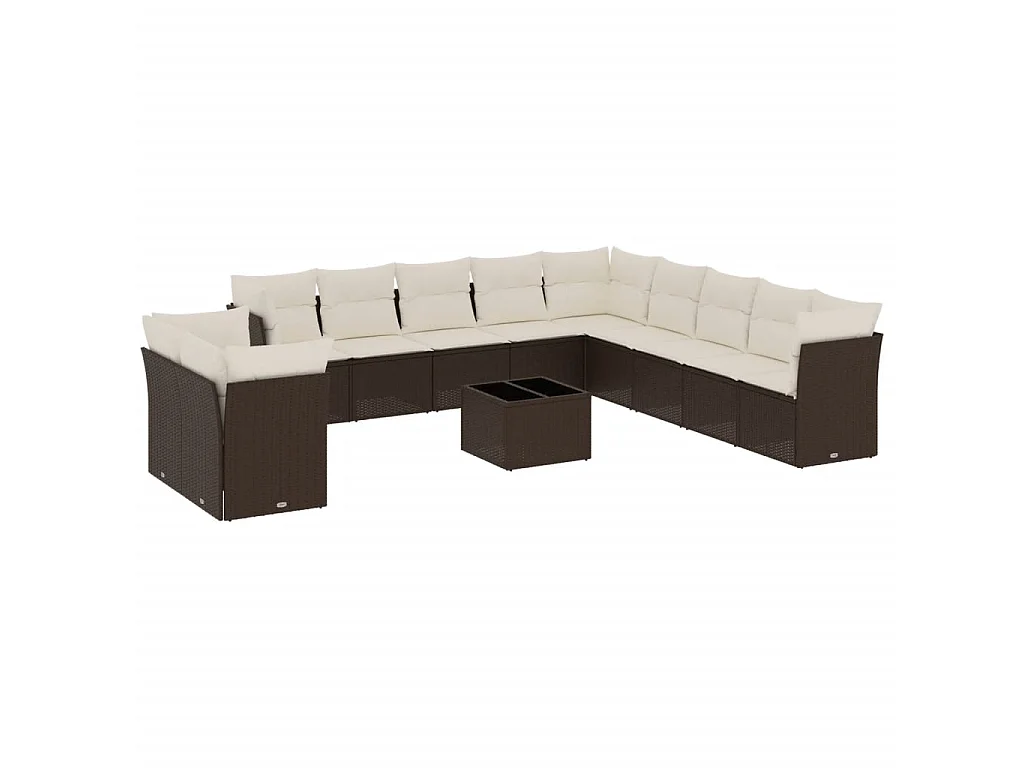 12-delige Loungeset met kussens poly rattan bruin