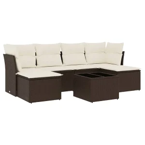 7-delige Loungeset met kussens poly rattan bruin 7-delige Loungeset met kussens poly rattan bruin