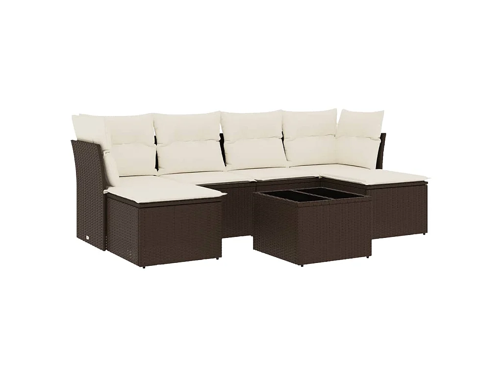 7-delige Loungeset met kussens poly rattan bruin