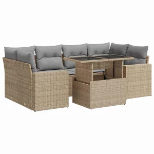 7-delige Loungeset met kussens poly rattan beige 7-delige Loungeset met kussens poly rattan beige