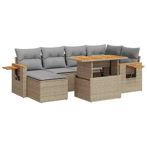7-delige Loungeset met kussens poly rattan acacia beige 7-delige Loungeset met kussens poly rattan acacia beige