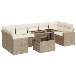 8-delige Loungeset met kussens poly rattan beige 8-delige Loungeset met kussens poly rattan beige