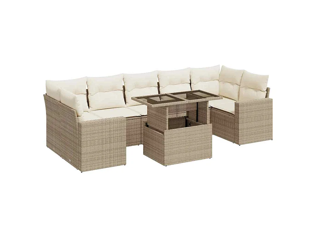8-delige Loungeset met kussens poly rattan beige