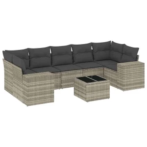 8-delige Loungeset met kussens poly rattan lichtgrijs 8-delige Loungeset met kussens poly rattan lichtgrijs