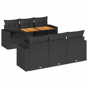 7-delige Loungeset met kussens poly rattan zwart 7-delige Loungeset met kussens poly rattan zwart