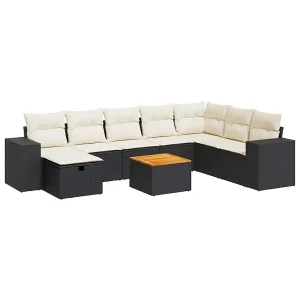 9-delige Loungeset met kussens poly rattan zwart 9-delige Loungeset met kussens poly rattan zwart