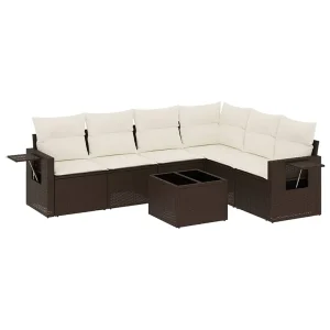 7-delige Loungeset met kussens poly rattan bruin 7-delige Loungeset met kussens poly rattan bruin