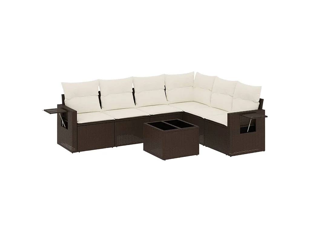 7-delige Loungeset met kussens poly rattan bruin