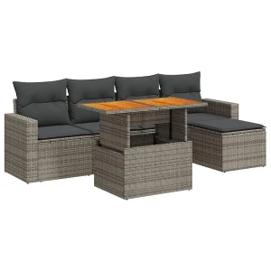 6-delige Loungeset met kussens poly rattan grijs 6-delige Loungeset met kussens poly rattan grijs